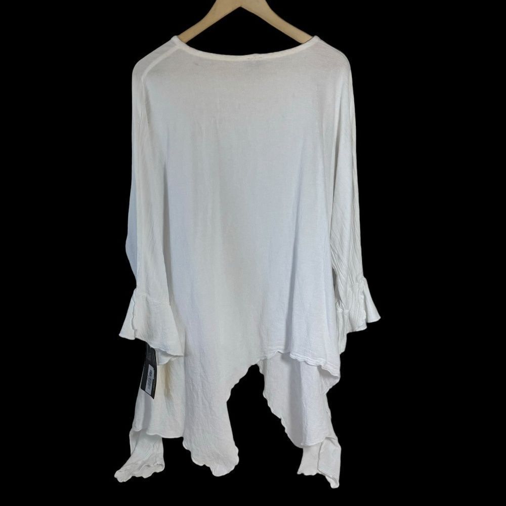 Abaca Tunic‎ T209 Irene Snow 2 NWT White Gauze Asymmetrical Tunic Top Sz 2/ L